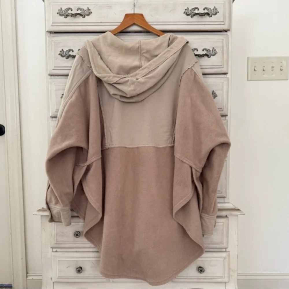 Peach Love Cali  Oversized Mixed Media Pullover hoodie Shirt Jacket - Picture 2 of 4